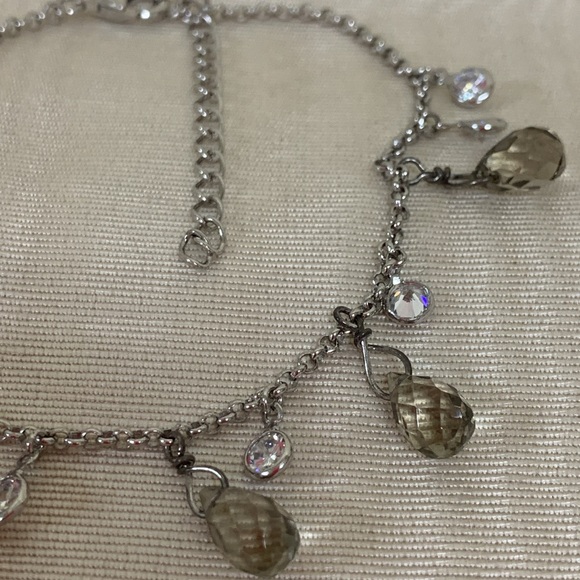 Sterling Silver Chain and CZ and Smoky Gray Briolette Bracelet - Picture 6 of 7